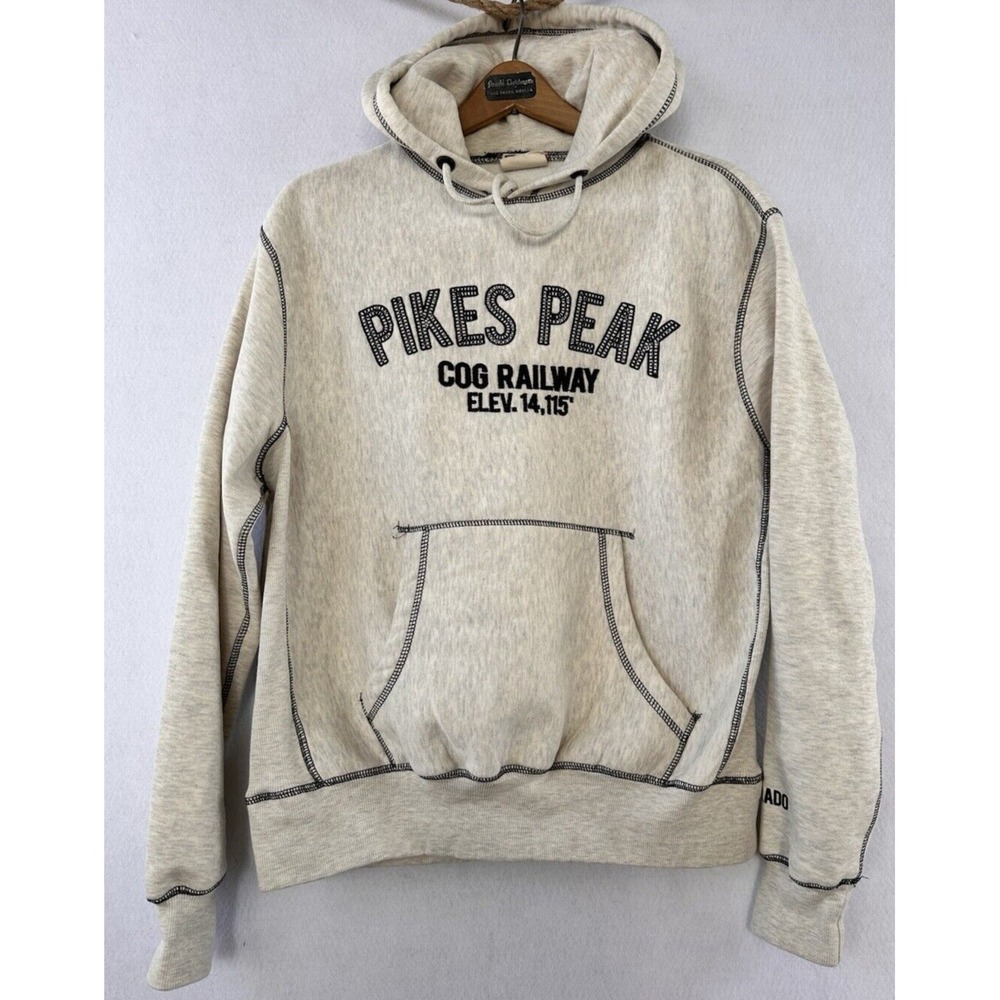 Hooded Sweatshirt Pikes Peak COG Railway Unisex Small Cream Athletic